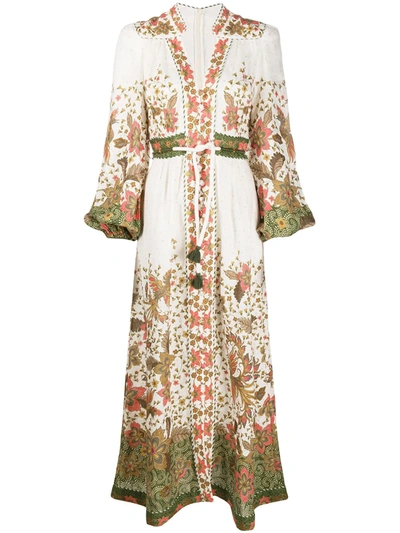 Zimmermann Floral Print Billowing Sleeve Dress In Neutrals