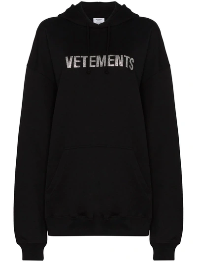 Vetements Crystal-embellished Hoodie In Black