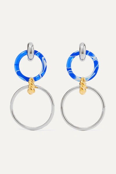 Balenciaga Silver-tone, Gold-tone And Marbled Resin Earrings In Light Blue