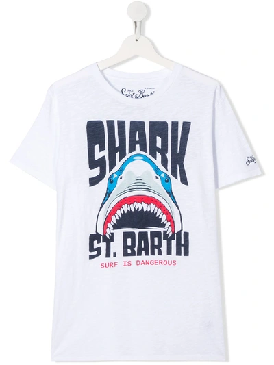 Mc2 Saint Barth Kids' Shark Danger Round-neck T-shirt In White