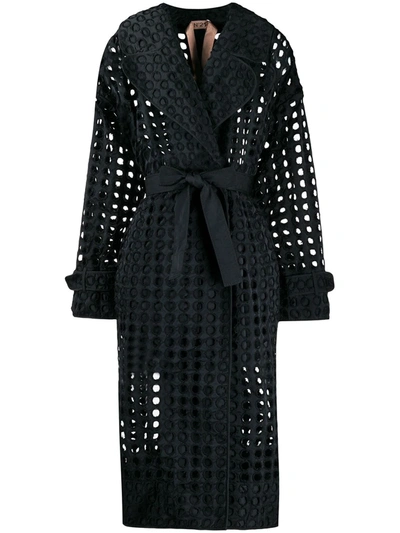 N°21 Eyelet-embroidered Trenchcoat In Black