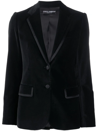 Dolce & Gabbana Velvet Silk-trim Blazer In Black