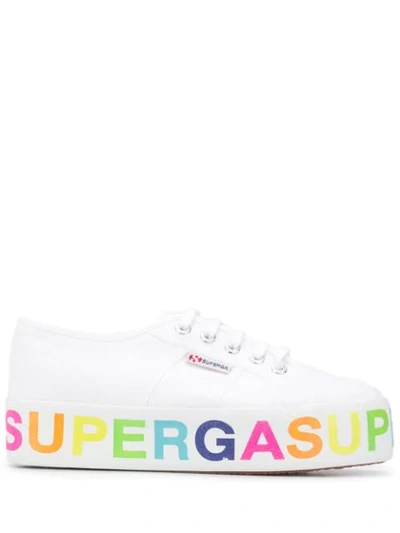 Superga Logo Print Platform Trainers In White