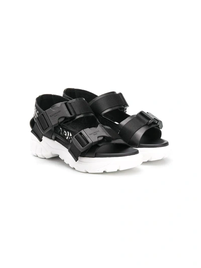 Balmain Kids' Monochrome Touch Strap Sandals In Black
