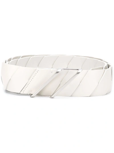 Bottega Veneta Woven Leather Belt In Plaster & Silver