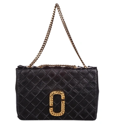 Pre-owned Marc Jacobs Black Quilted Leather Double J Flap Bag