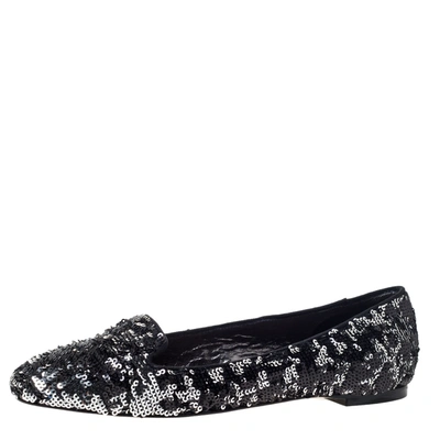 Pre-owned Dolce & Gabbana Two Tone Sequins Embellished Smoking Slippers Size 40 In Black