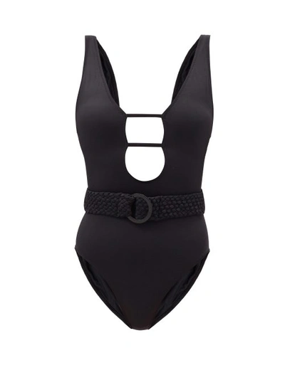 Solid & Striped The Beatrice Plunge-neckline Belted Swimsuit In Black