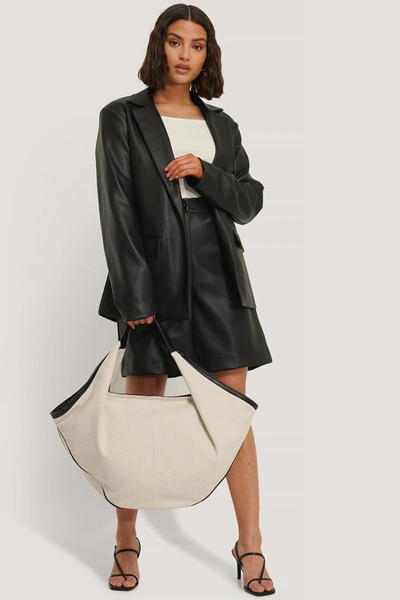 Na-kd Canvas Contrast Shopper Bag - Offwhite In Black/white