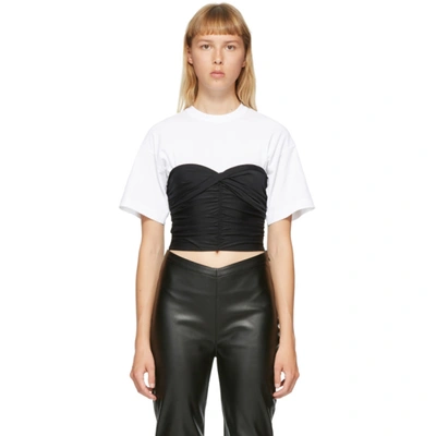 Alexander Wang T Alexanderwang.t White And Black Ruched Bodycon Hybrid T-shirt