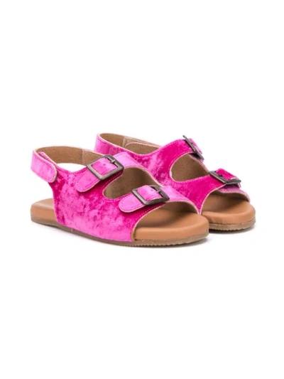 Pèpè Kids' Velvet Open-toe Sandals In Pink