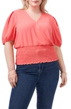 1.state Surplice Smocked Waist Top In Cameo Coral