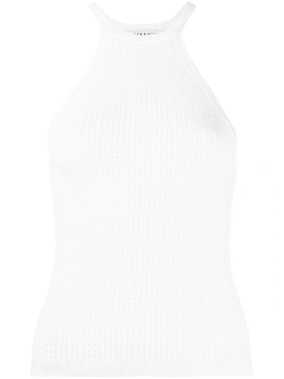 Alice And Olivia Heidi Pointelle-knit Halterneck Top In Soft White