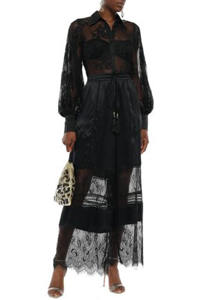 Camilla Noir Boudoir Crystal-embellished Lace Shirt In Black