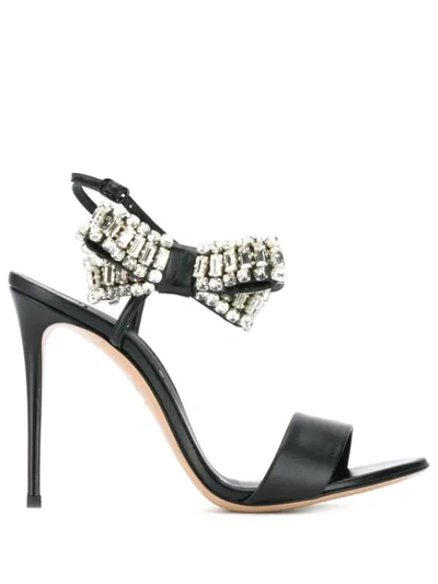 Casadei Bow-embellished Metallic Leather Sandals In Black