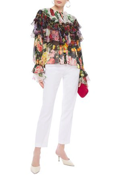 Dolce & Gabbana Ruffled Floral-print Silk-chiffon Blouse In Black