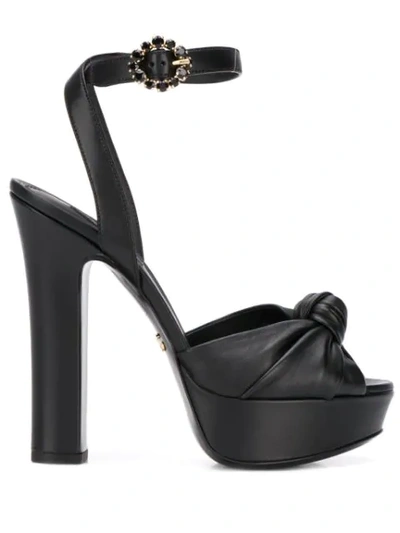 Dolce & Gabbana Embellished Knotted Leather Platform Sandals In Black