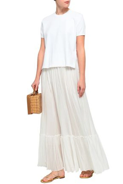 Valentino Pleated Cotton-gauze Maxi Skirt In White