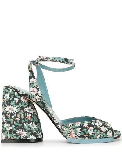 N°21 Daisy-print Block-heel Sandals In Green