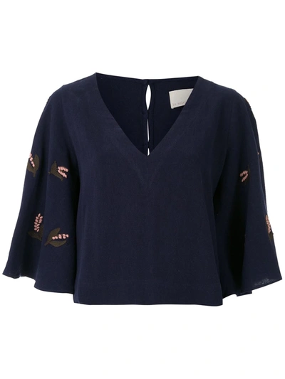 Le Soleil D'ete Judite Embroidered Blouse In Blue