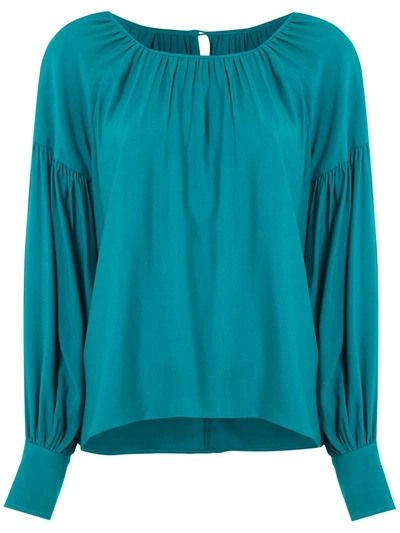 Le Soleil D'ete Salome Gathered Blouse In Blue