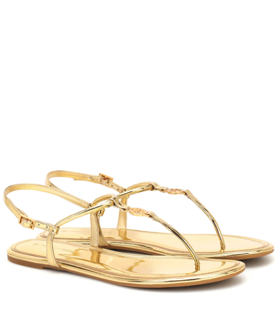 Tory Burch Emmy Patent Leather Thong Sandals In Gold