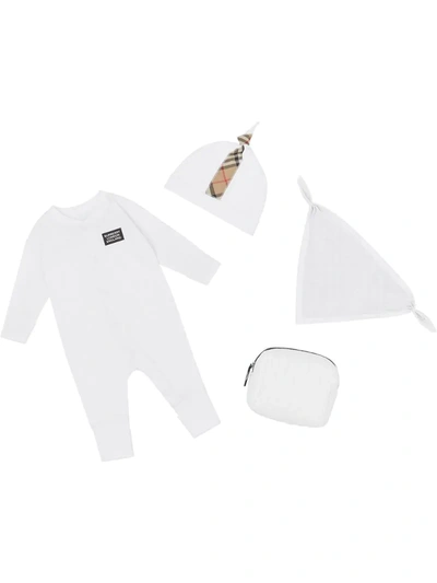 Burberry Babies' Check Trim Three-piece Set In White