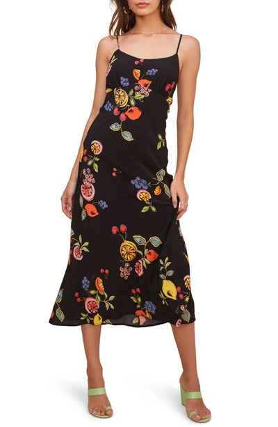 Astr Charisma Tie Back Sleeveless Midi Dress In Black Mixed Fruit Floral