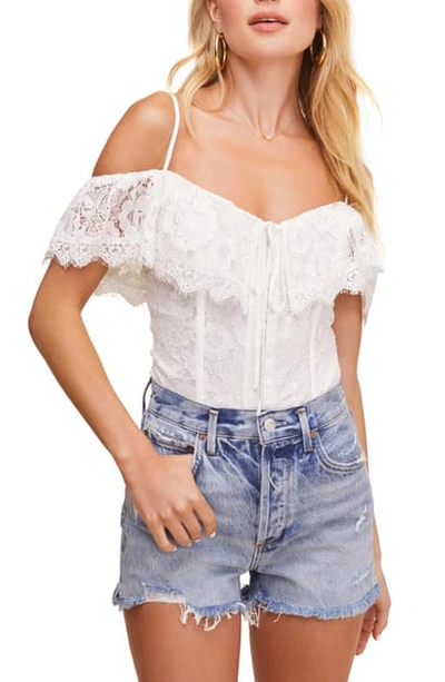Astr Oh Please Cold Shoulder Lace Bodysuit In White