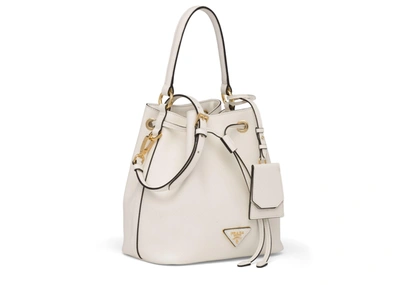 Pre-owned Prada  Bucket Bag Saffiano Leather Gold-tone White