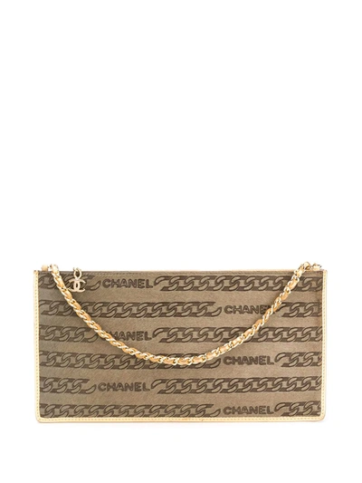 Pre-owned Chanel 2000s Chain-print Clutch Bag In Green