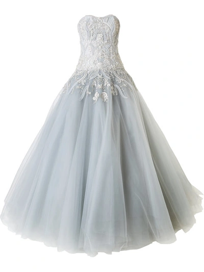 Marchesa Strapless Tulle Ball Gown In Ice Grey