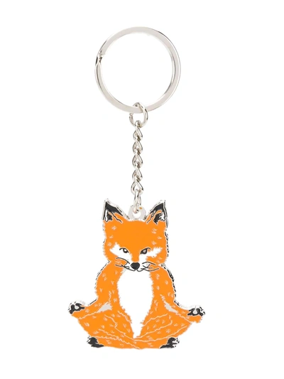 Maison Kitsuné Lotus Fox Chain Link Detail Keyring In Orange