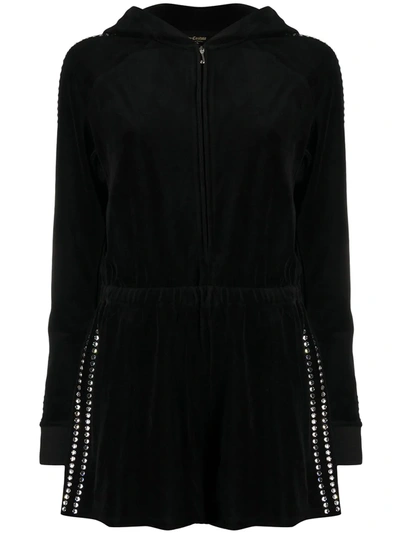 Juicy Couture Hooded Embellished Romper In Black