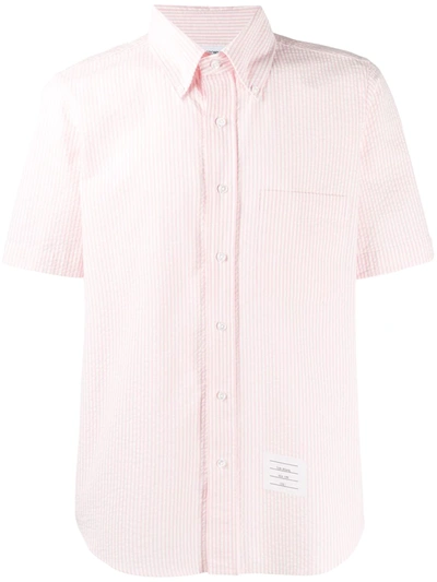 Thom Browne Striped Short-sleeved Seersucker Shirt In Pink