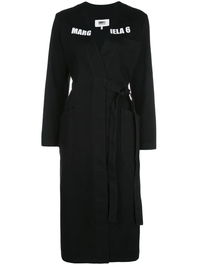Mm6 Maison Margiela Belted Printed Cotton-twill Coat In Black