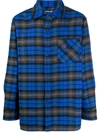 Acne Studios Check Print Face Patch Pocket Flannel Shirt In Blue