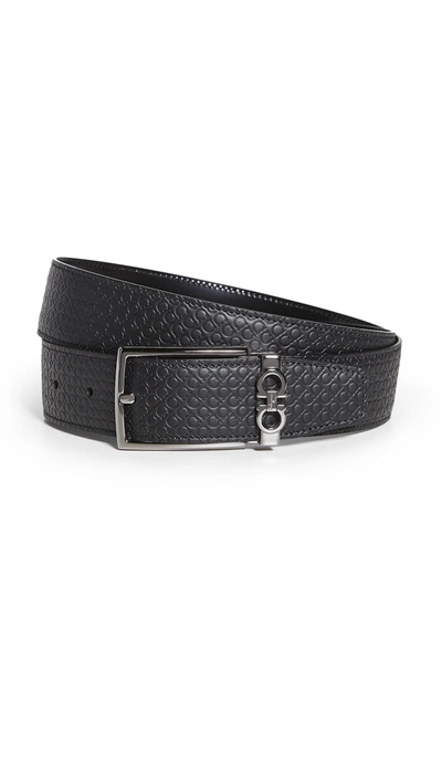 Ferragamo Adjustable & Reversible Double Belt In Black/black