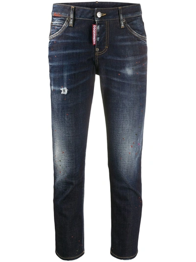 Dsquared2 Patch Detail Cropped Jeans In Blue