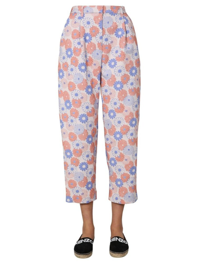 Kenzo Floral Embroidered Cropped Trousers In Pink