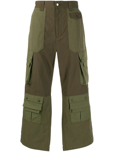White Mountaineering Contrasted Wide Leg Cargo Pants In Green