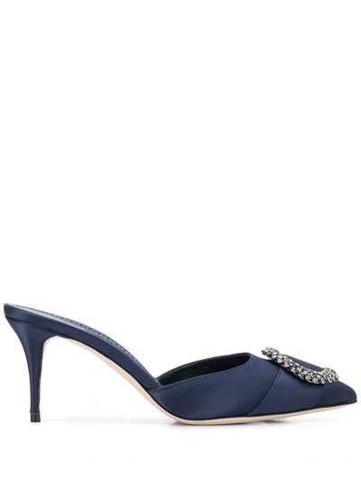 Manolo Blahnik Crystal Appliqué Detailed Mules In Blue