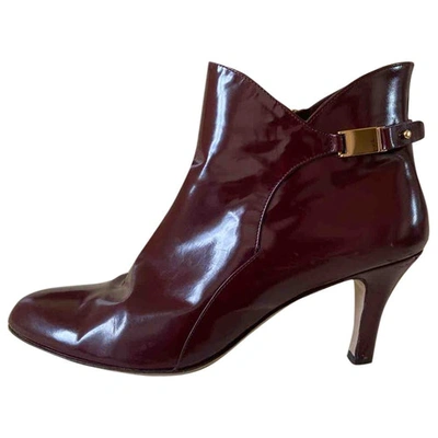 Pre-owned Ferragamo Patent Leather Ankle Boots In Burgundy