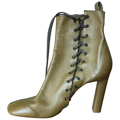 Pre-owned Santoni Leather Lace Up Boots In Khaki