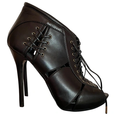 Pre-owned Alexander Mcqueen Leather Open Toe Boots In Black