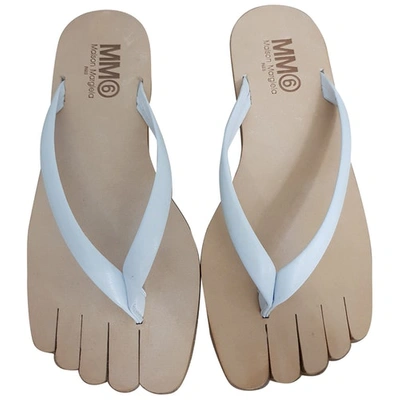 Pre-owned Mm6 Maison Margiela Leather Flip Flops In White
