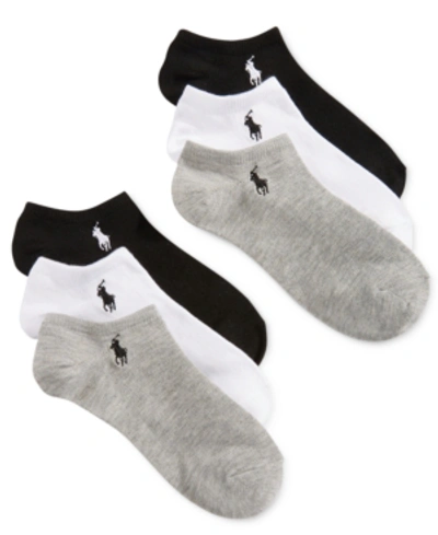 Polo Ralph Lauren Women's Flat Knit Ultra Low-cut Socks 6 Pack In Black/white/grey Assorted