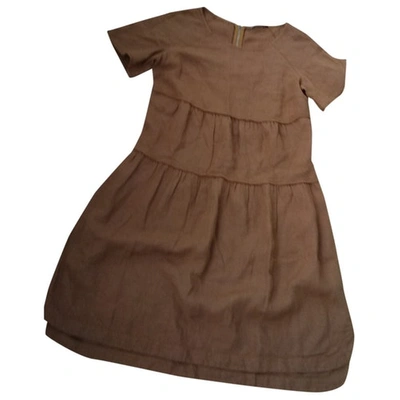 Pre-owned Marella Linen Mid-length Dress In Camel