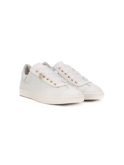 Monnalisa Kids' Sequinned Lace-up Sneakers In White