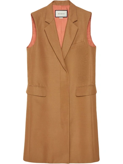 Gucci Single-breasted Long Vest In Brown